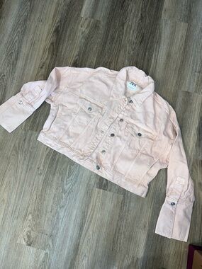 Zara Pale Pink Cropped Denim Jacket